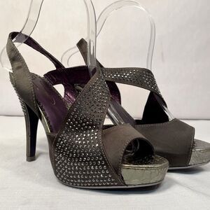 Gray Sandals 4.5” Heels with Rhinestone Detailing size 36.5 NWOT